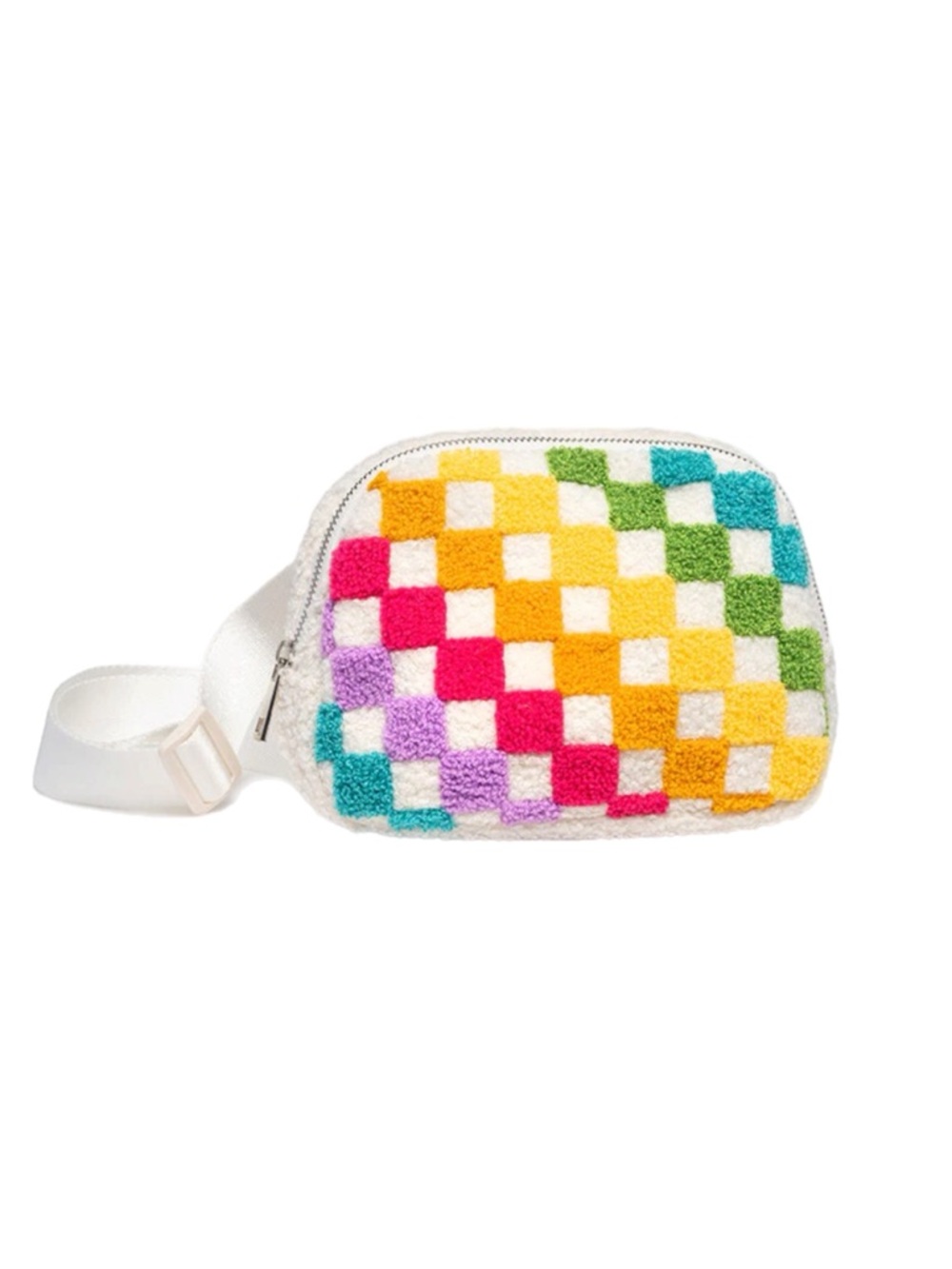 White Rainbow Check Terry Crossbody Belt Bag